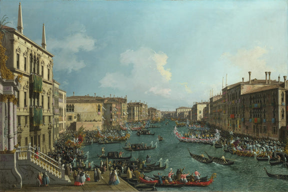 Hand painted oil on canvas landscape oil painting showing Venice's Grand Canal regatta with boats and crowds, textured. - Add Frame, Boat, Canal, Canvas, Hand Painted, Landscape, Made To Order, Oil Painting, Venice