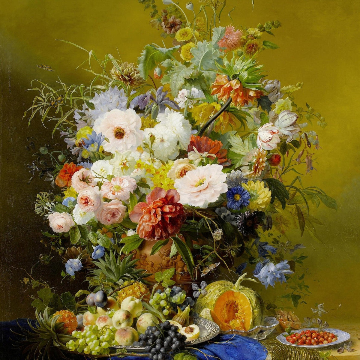 Grand Dutch Flower Bouquet with Fruit – Floral Oil Painting - Oil Painting Haven