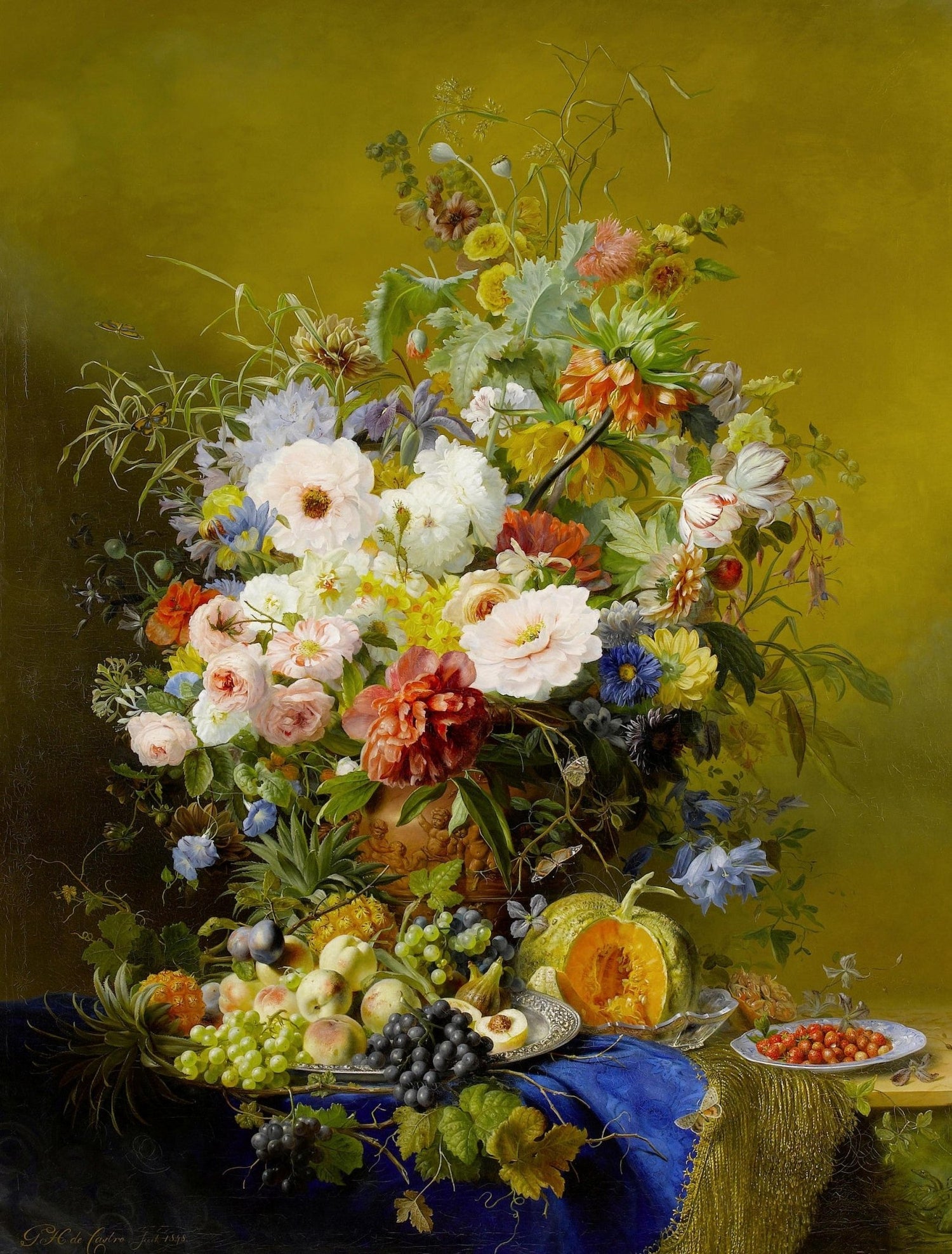 Grand Dutch Flower Bouquet with Fruit – Floral Oil Painting - Oil Painting Haven