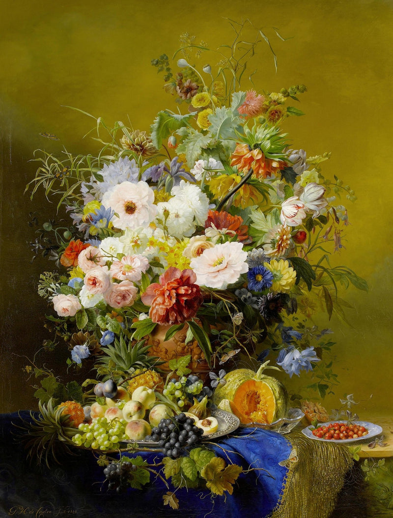 Grand Dutch Flower Bouquet with Fruit – Floral Oil Painting - Oil Painting Haven