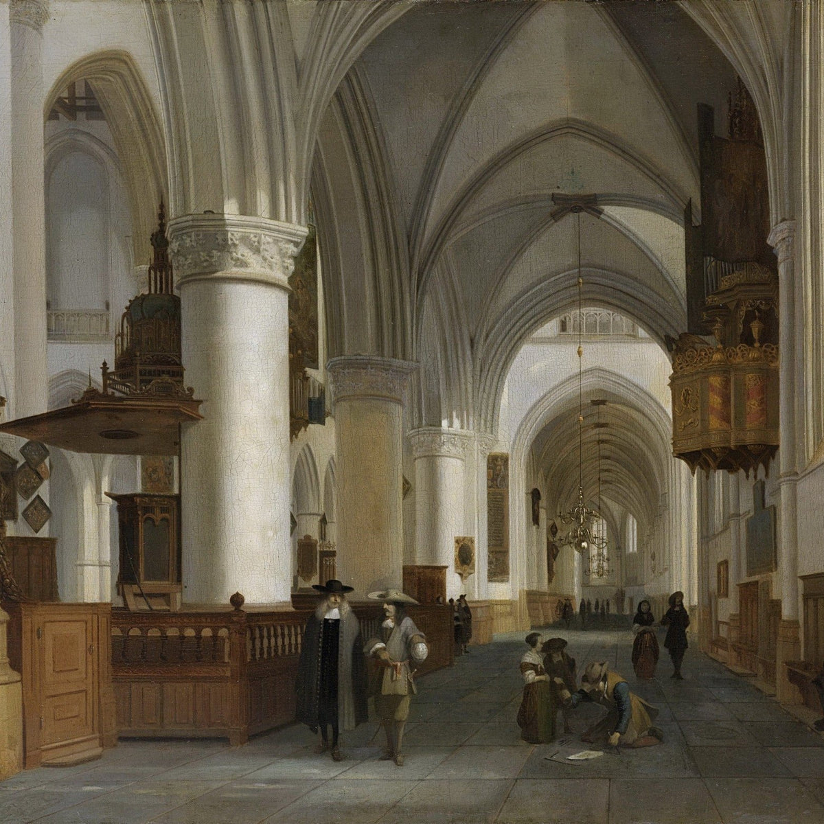 Hand painted oil on canvas landscape oil painting of grand Gothic church interior with vaulted arches, textured brushwork,. - Add Frame, Architecture, Canvas, Church, Figure, Hand Painted, Landscape, Made To Order, Oil Painting
