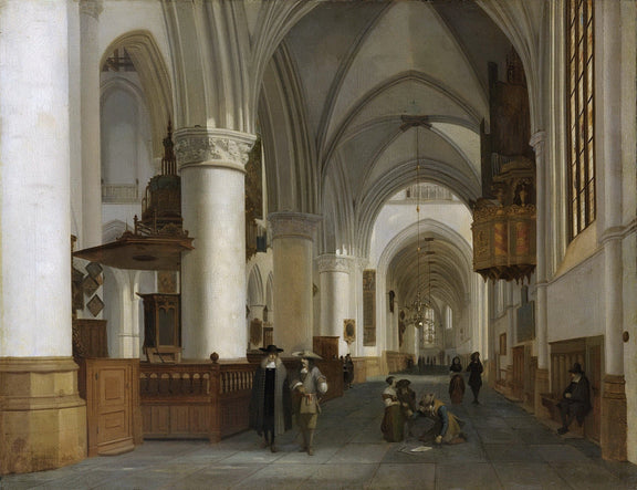 Hand painted oil on canvas landscape oil painting of grand Gothic church interior with vaulted arches, textured brushwork,. - Add Frame, Architecture, Canvas, Church, Figure, Hand Painted, Landscape, Made To Order, Oil Painting