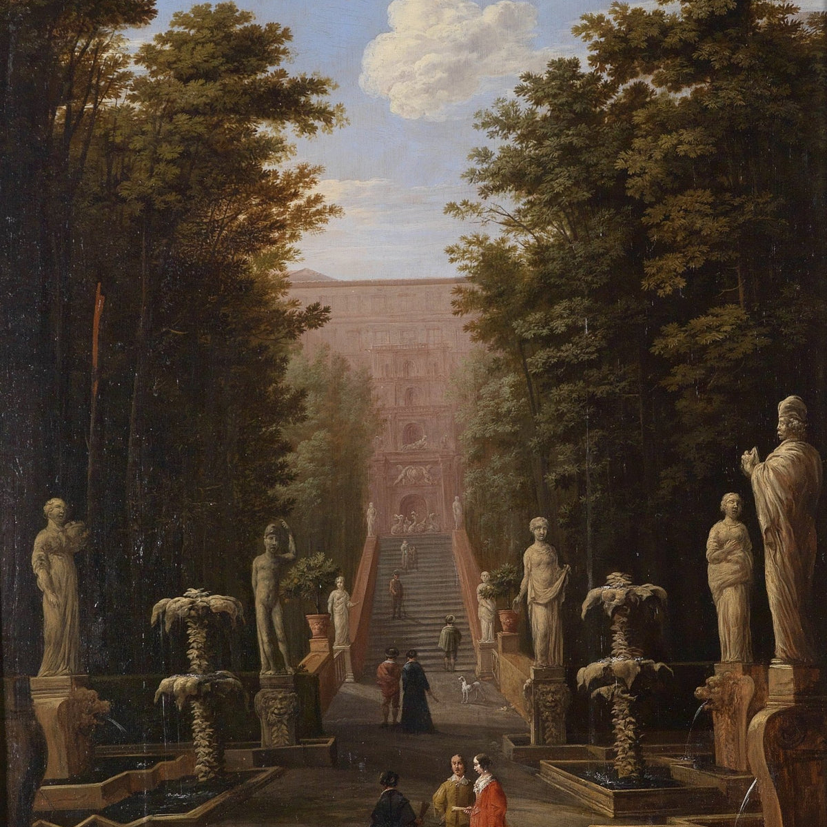 Grand Palace Garden Walk with Statues - People Oil Painting - Oil Painting Haven