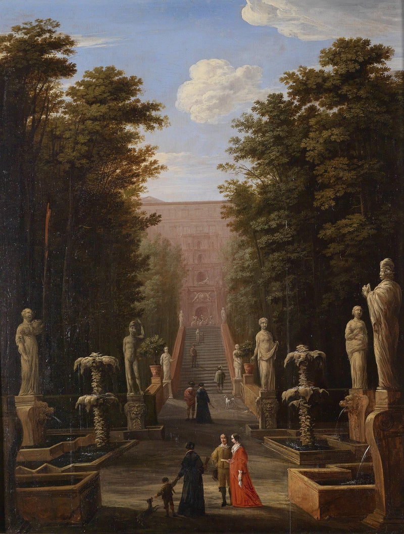 Grand Palace Garden Walk with Statues - People Oil Painting - Oil Painting Haven