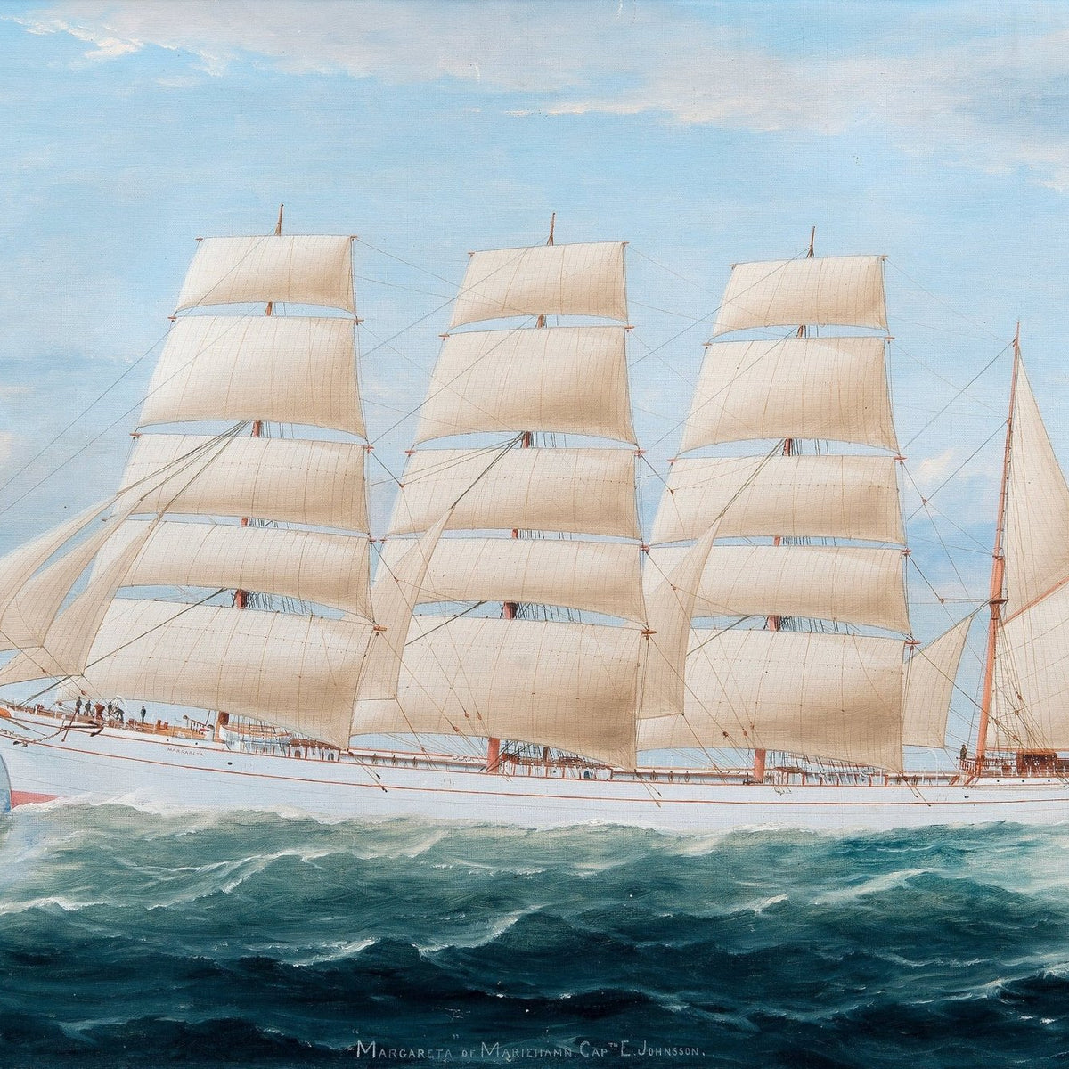 Hand-painted grand tall ship under full sail nautical oil painting on canvas