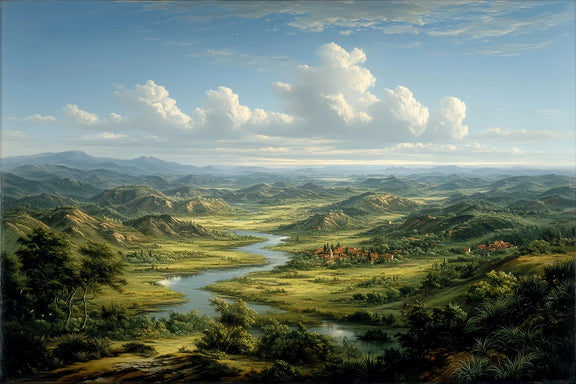 Grand Valley River Village Original Oil Painting For Sale - Oil Painting Haven