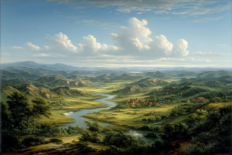 Grand Valley River Village Original Oil Painting For Sale - Oil Painting Haven