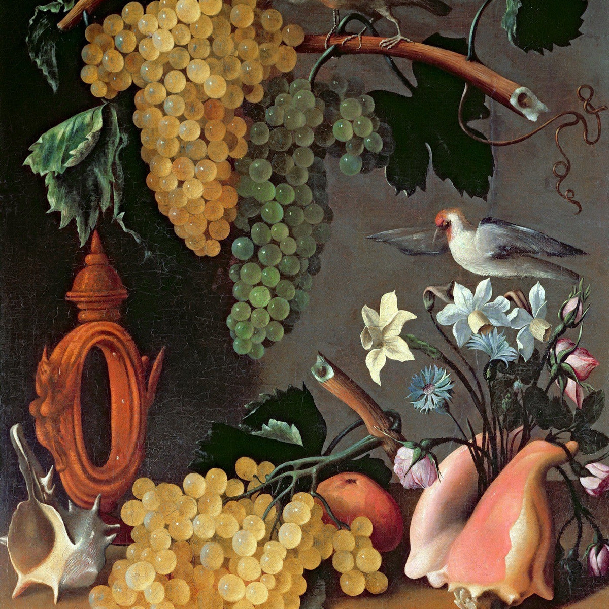 Grapes, Birds and Seashells Arrangement - Still Life Oil Painting - Oil Painting Haven
