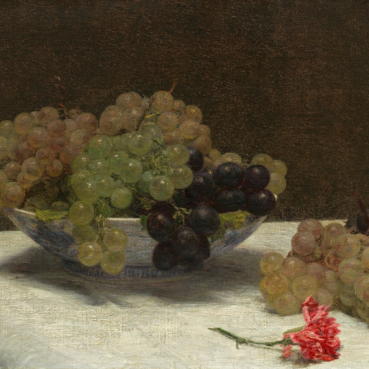 Grapes in Bowl with Red Flower - Still Life Oil Painting - Oil Painting Haven