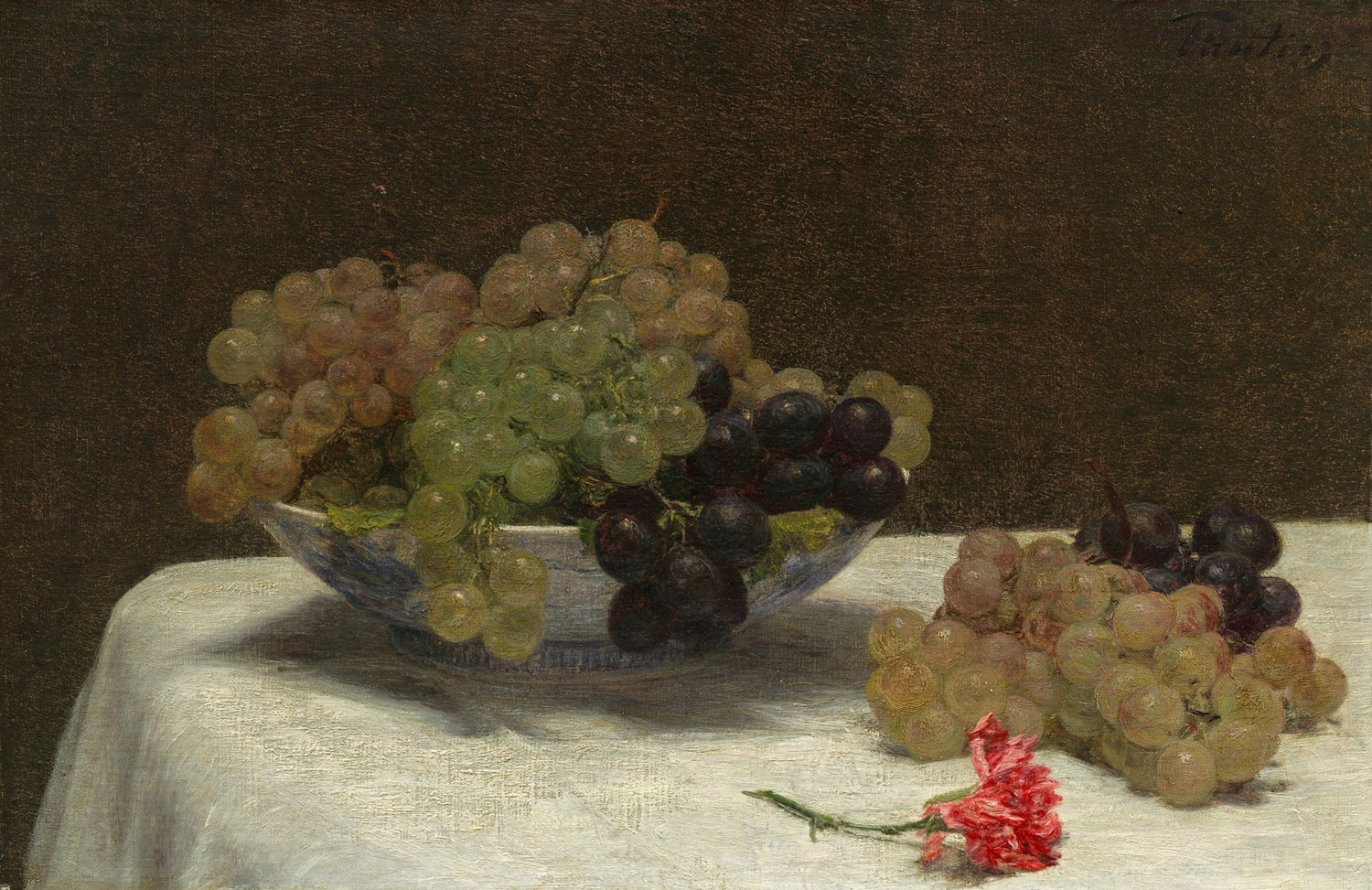 Grapes in Bowl with Red Flower - Still Life Oil Painting - Oil Painting Haven