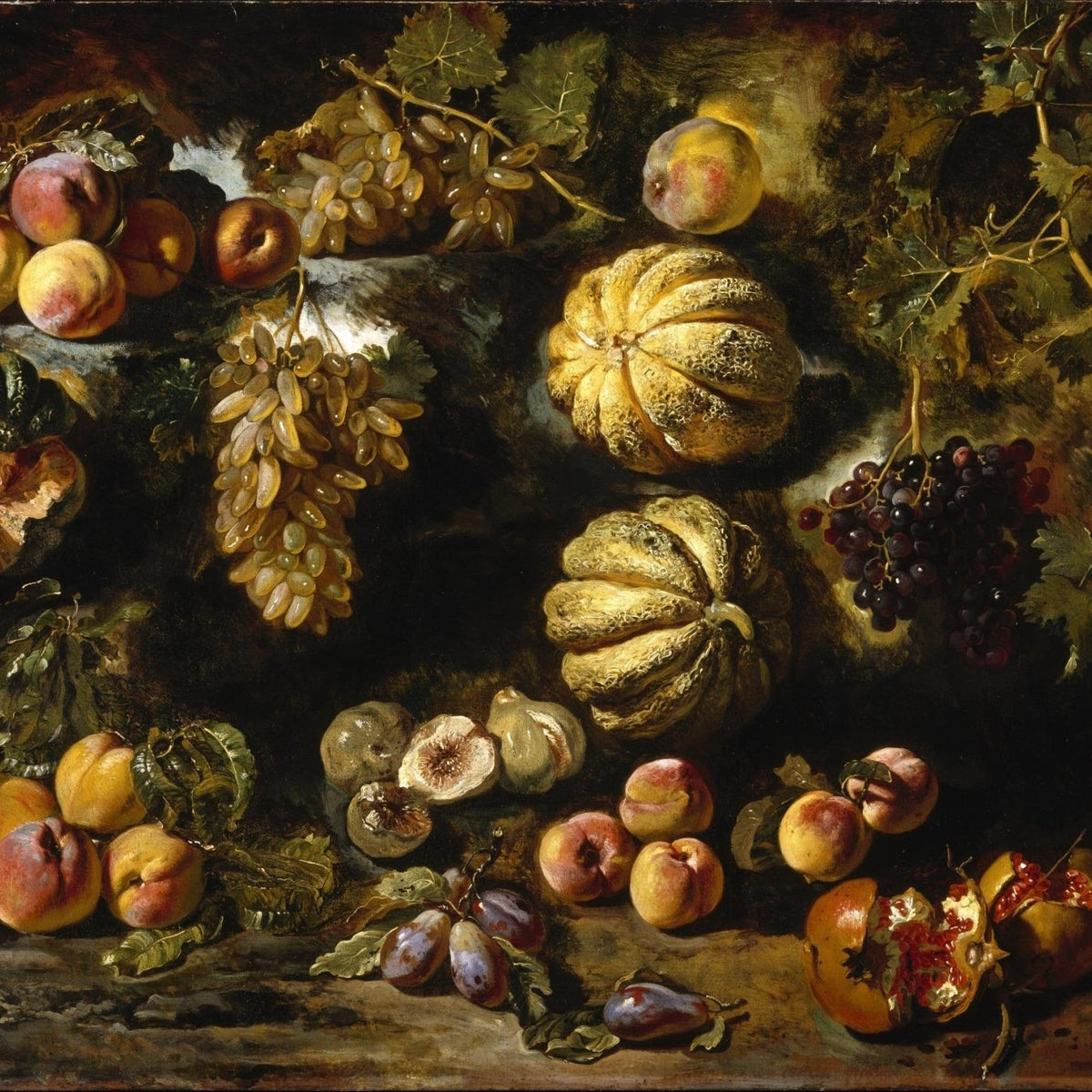 Grapes, Melons and Peaches Arrangement - Still Life Oil Painting - Oil Painting Haven