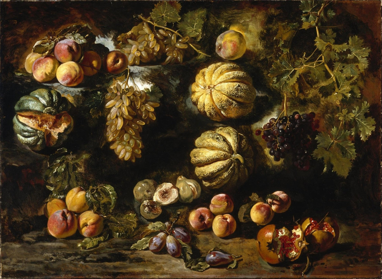 Grapes, Melons and Peaches Arrangement - Still Life Oil Painting - Oil Painting Haven