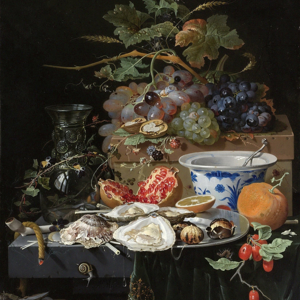 Grapes, Oysters and Pomegranate Feast - Still Life Oil Painting - Oil Painting Haven
