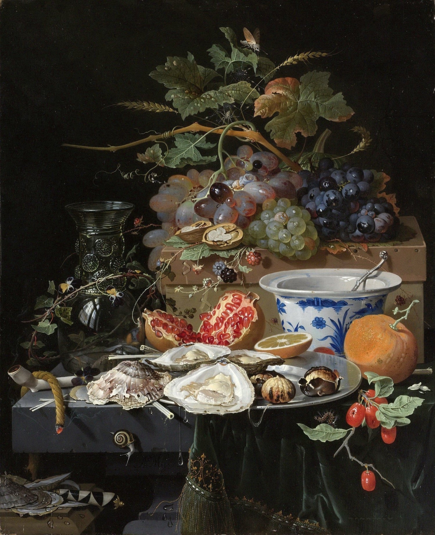 Grapes, Oysters and Pomegranate Feast - Still Life Oil Painting - Oil Painting Haven