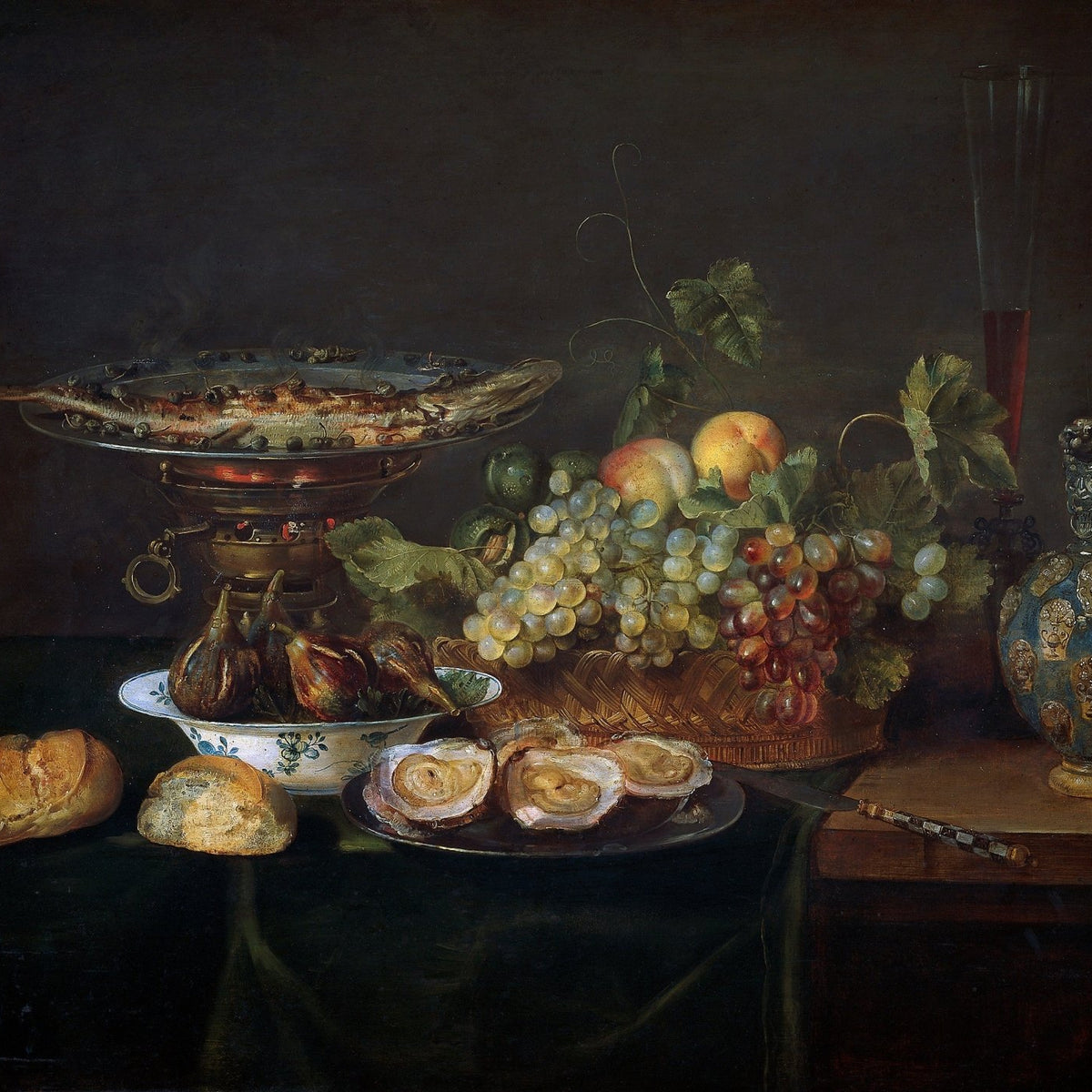 Grapes, Oysters and Silver Dish - Still Life Oil Painting - Oil Painting Haven