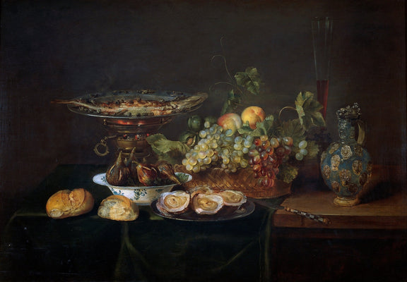 Grapes, Oysters and Silver Dish - Still Life Oil Painting - Oil Painting Haven