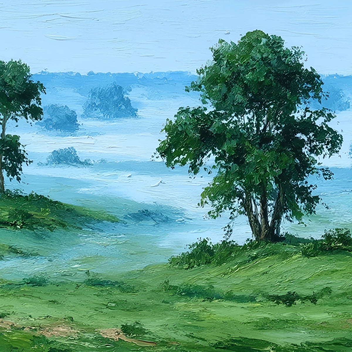 Green Hills Mist Original Oil Painting For Sale | Landscape - Oil Painting Haven