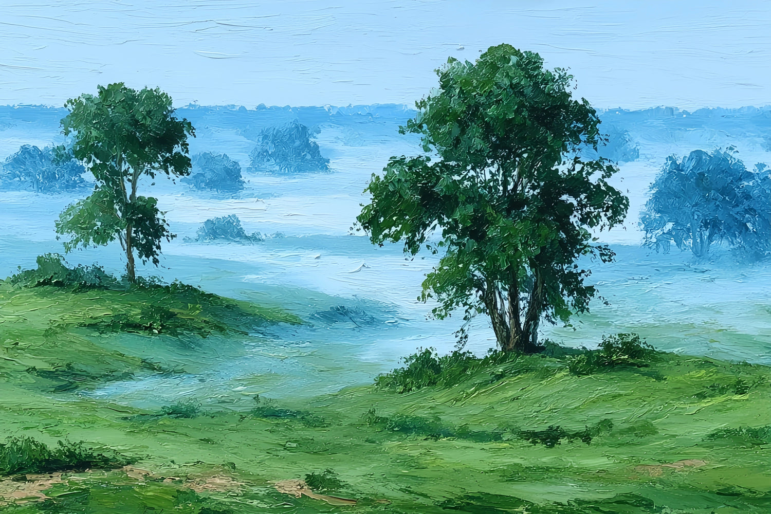 Green Hills Mist Original Oil Painting For Sale | Landscape - Oil Painting Haven