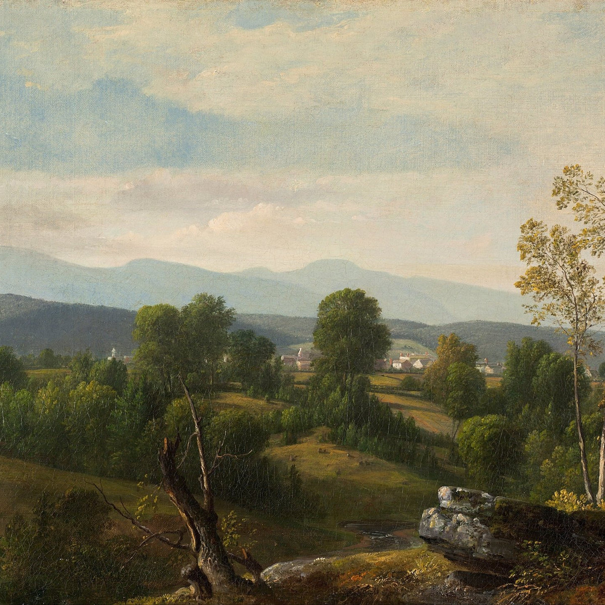 Green Valley with Distant Mountains - Landscape Oil Painting - Oil Painting Haven
