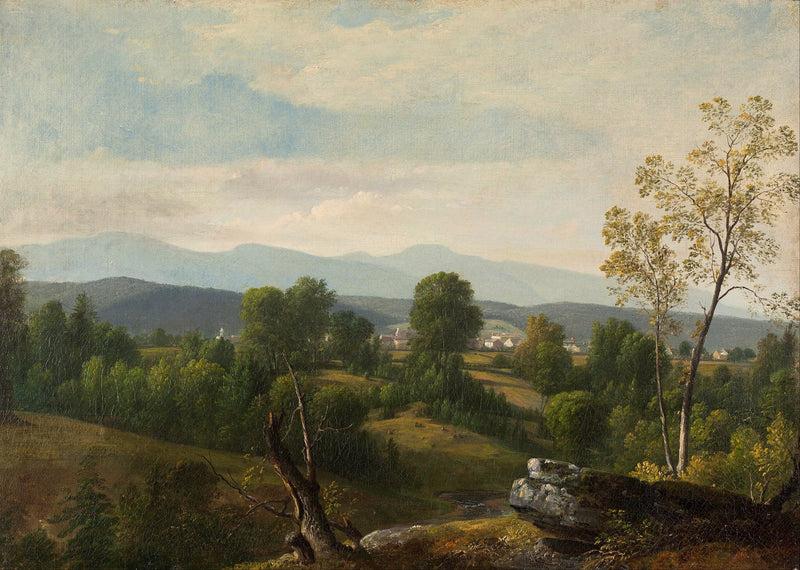 Green Valley with Distant Mountains - Landscape Oil Painting - Oil Painting Haven