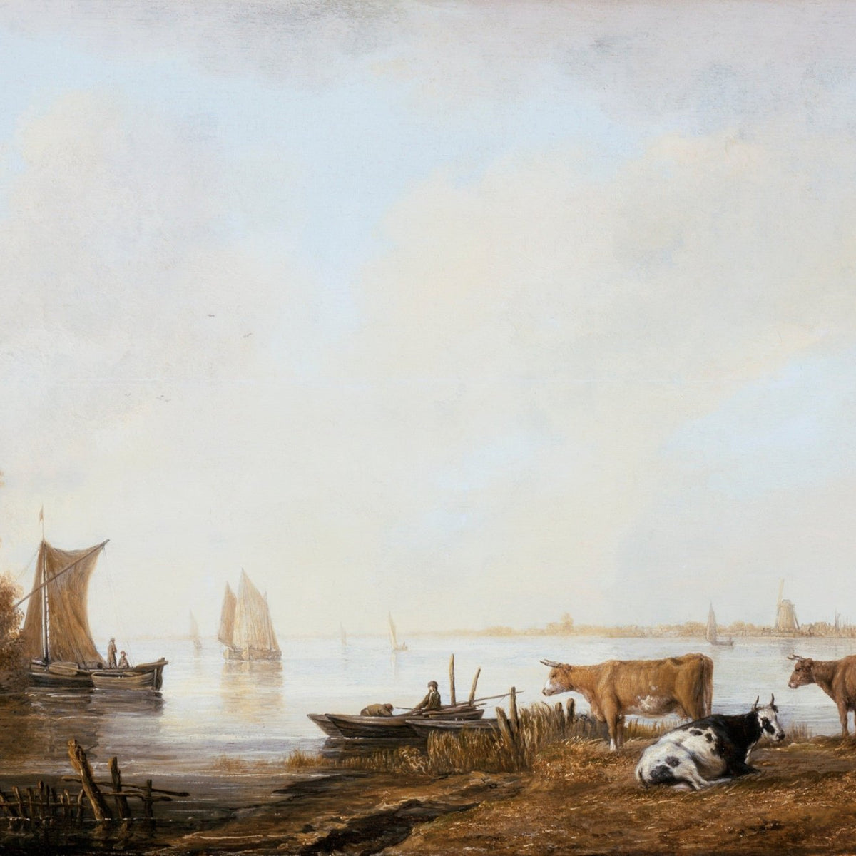 Hand - Painted Aelbert Cattle by the River - Animals Oil Painting - Oil Painting Haven