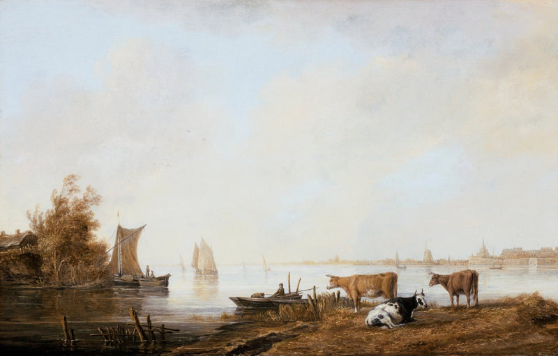Hand - Painted Aelbert Cattle by the River - Animals Oil Painting - Oil Painting Haven