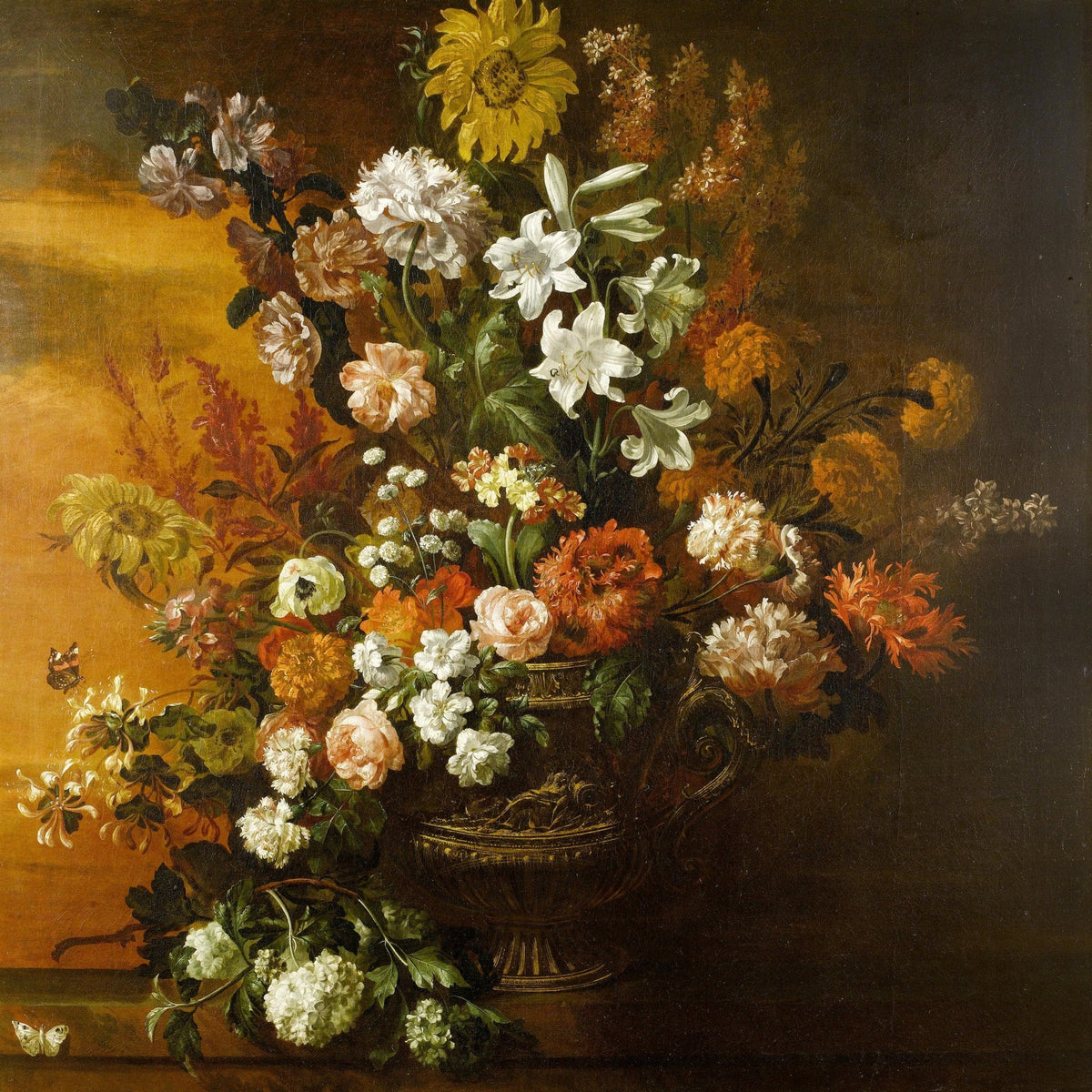 Hand - Painted Baroque Flower Bouquet in Ornate Urn – Floral Oil Painting - Oil Painting Haven