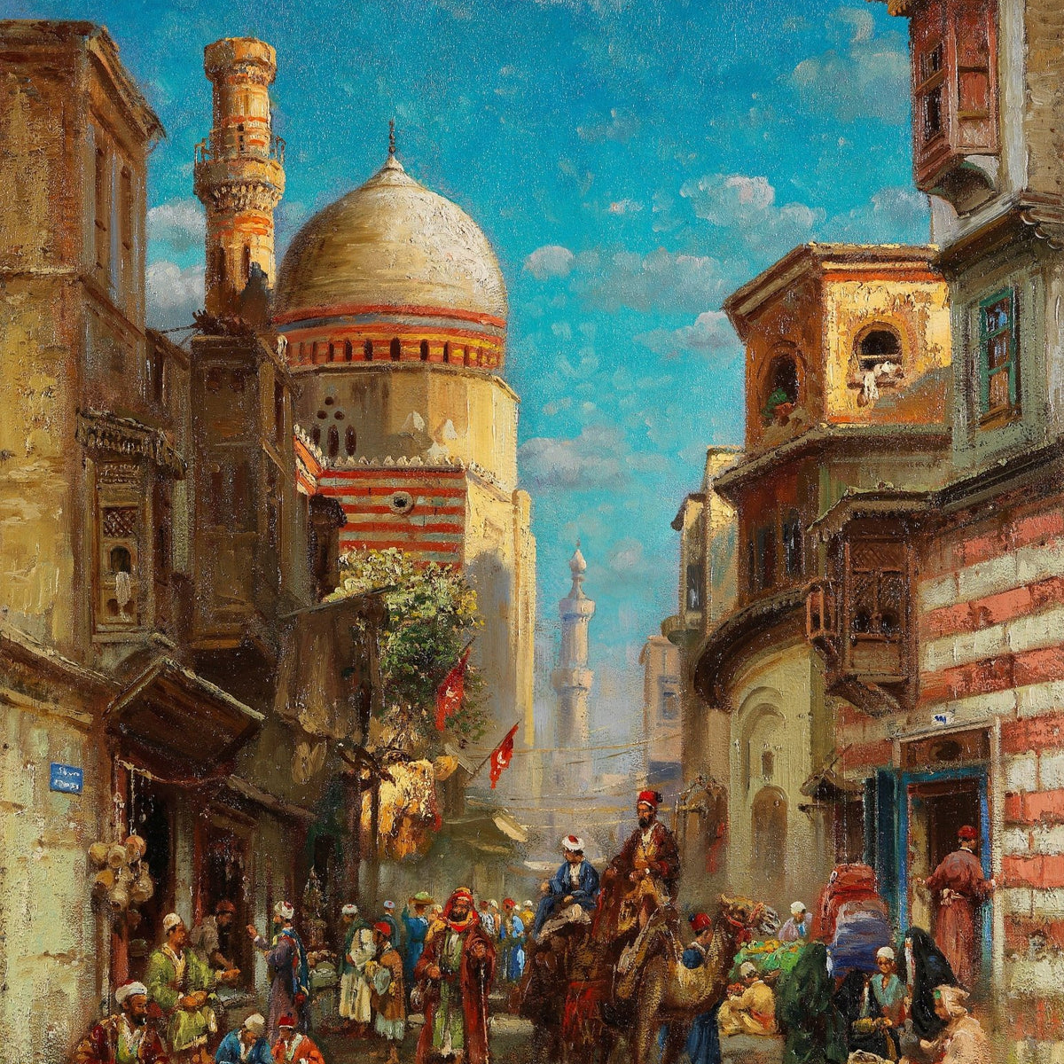 Hand-painted hand-painted cairo market street view landscape oil painting on canvas