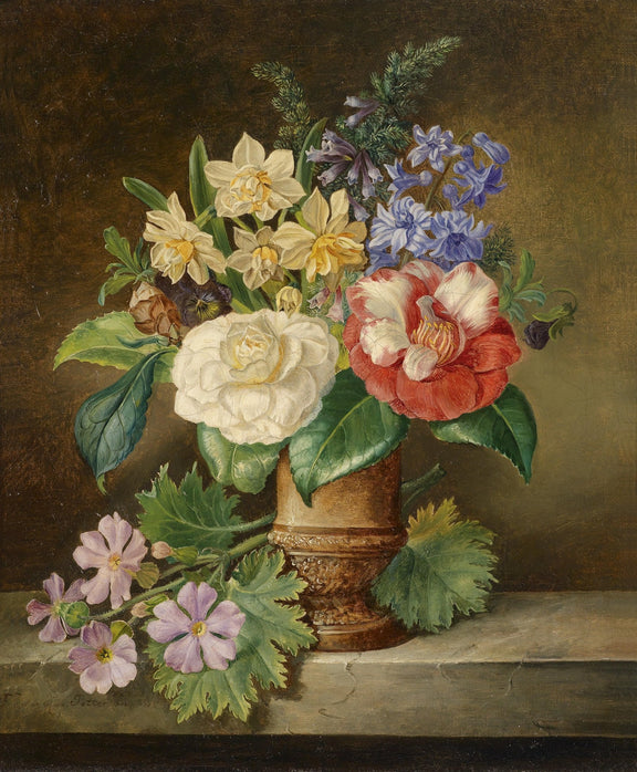Hand - Painted Camellia and Daffodil Vase – Floral Oil Painting - Oil Painting Haven