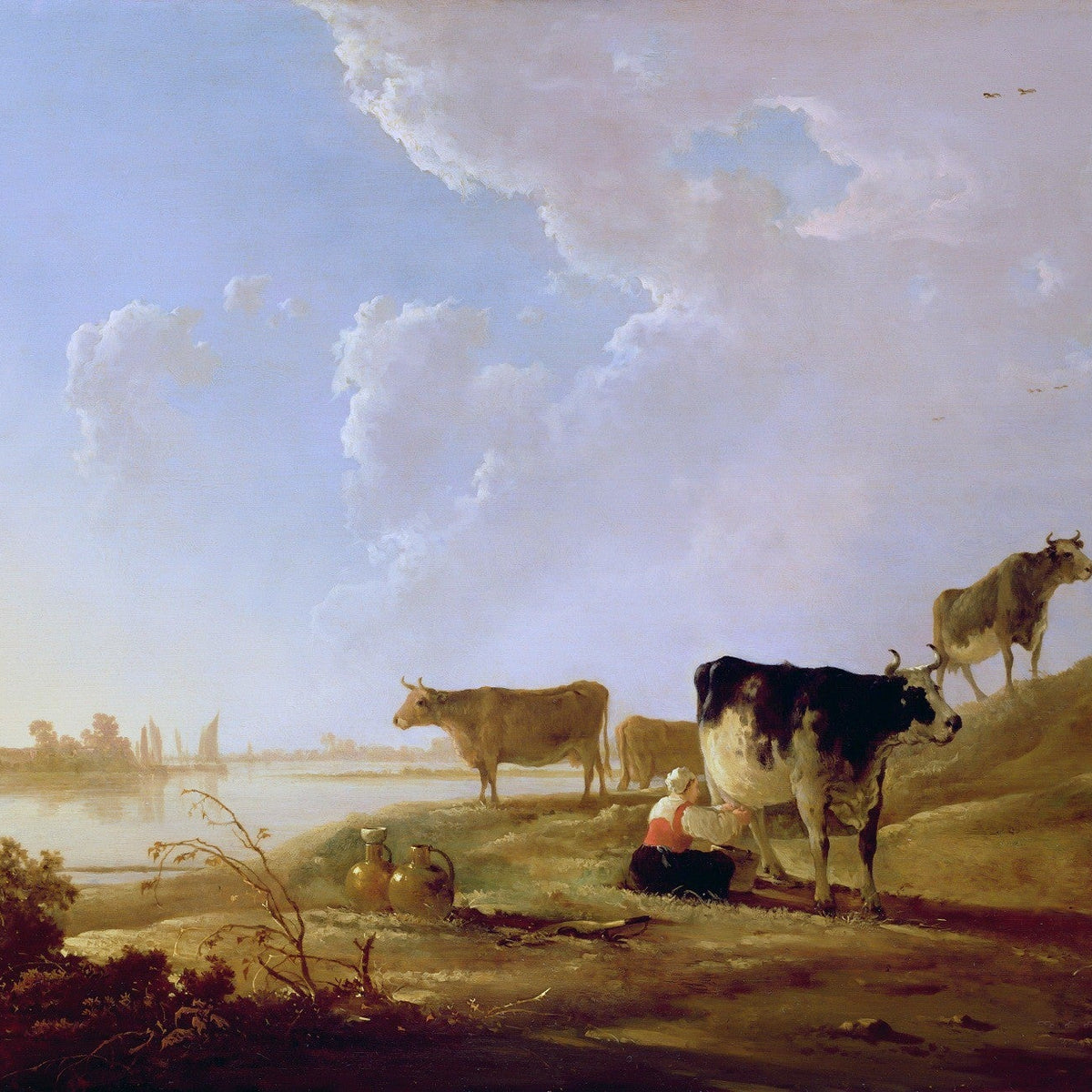 Hand - Painted Cattle by the River - animals Oil Painting - Oil Painting Haven