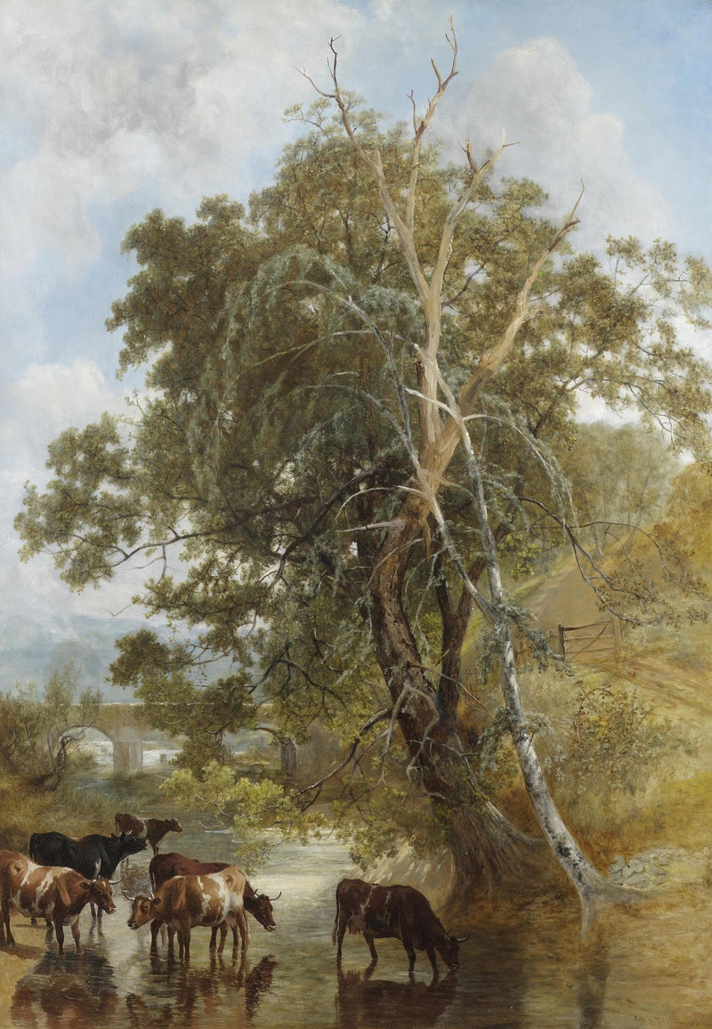 Hand - Painted Cattle by the Riverbank - animals Oil Painting - Oil Painting Haven