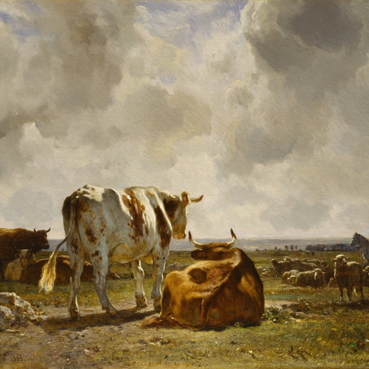 Hand - Painted Cattle in Open Pasture - Animals Oil Painting - Oil Painting Haven