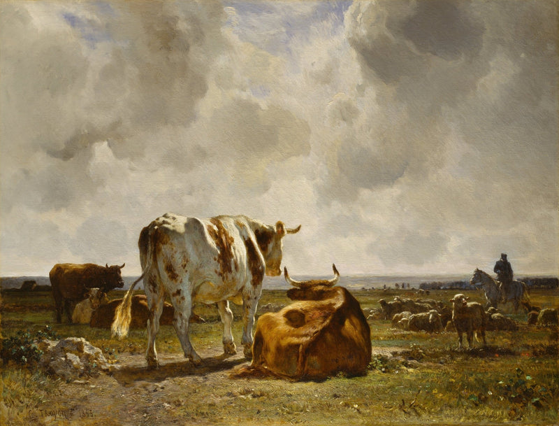 Hand - Painted Cattle in Open Pasture - Animals Oil Painting - Oil Painting Haven