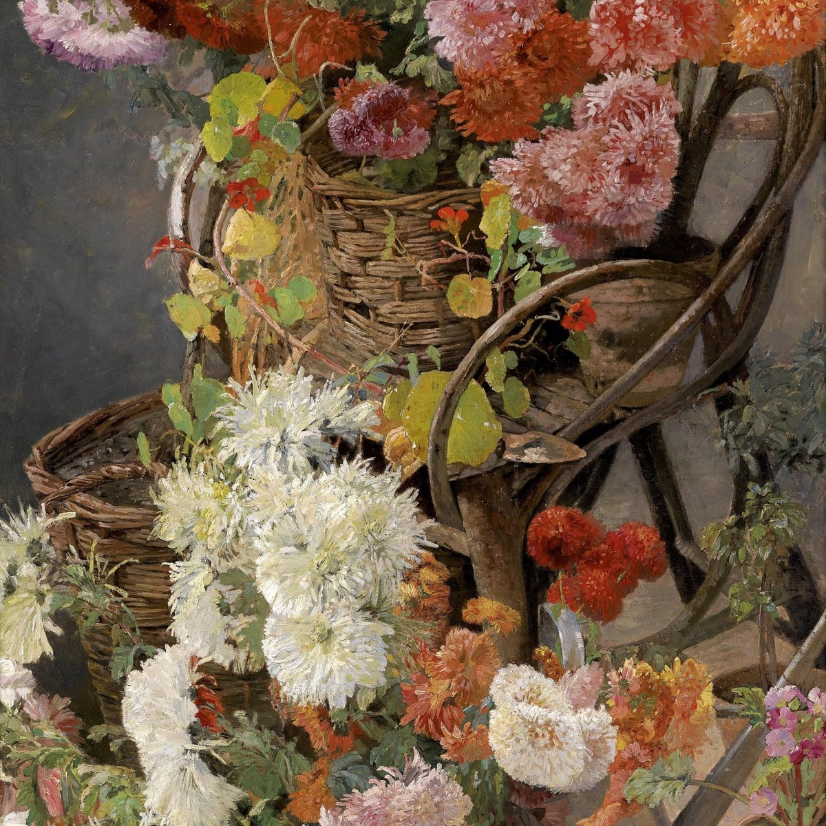 Hand - Painted Chrysanthemum Basket Still Life – Floral Oil Painting - Oil Painting Haven