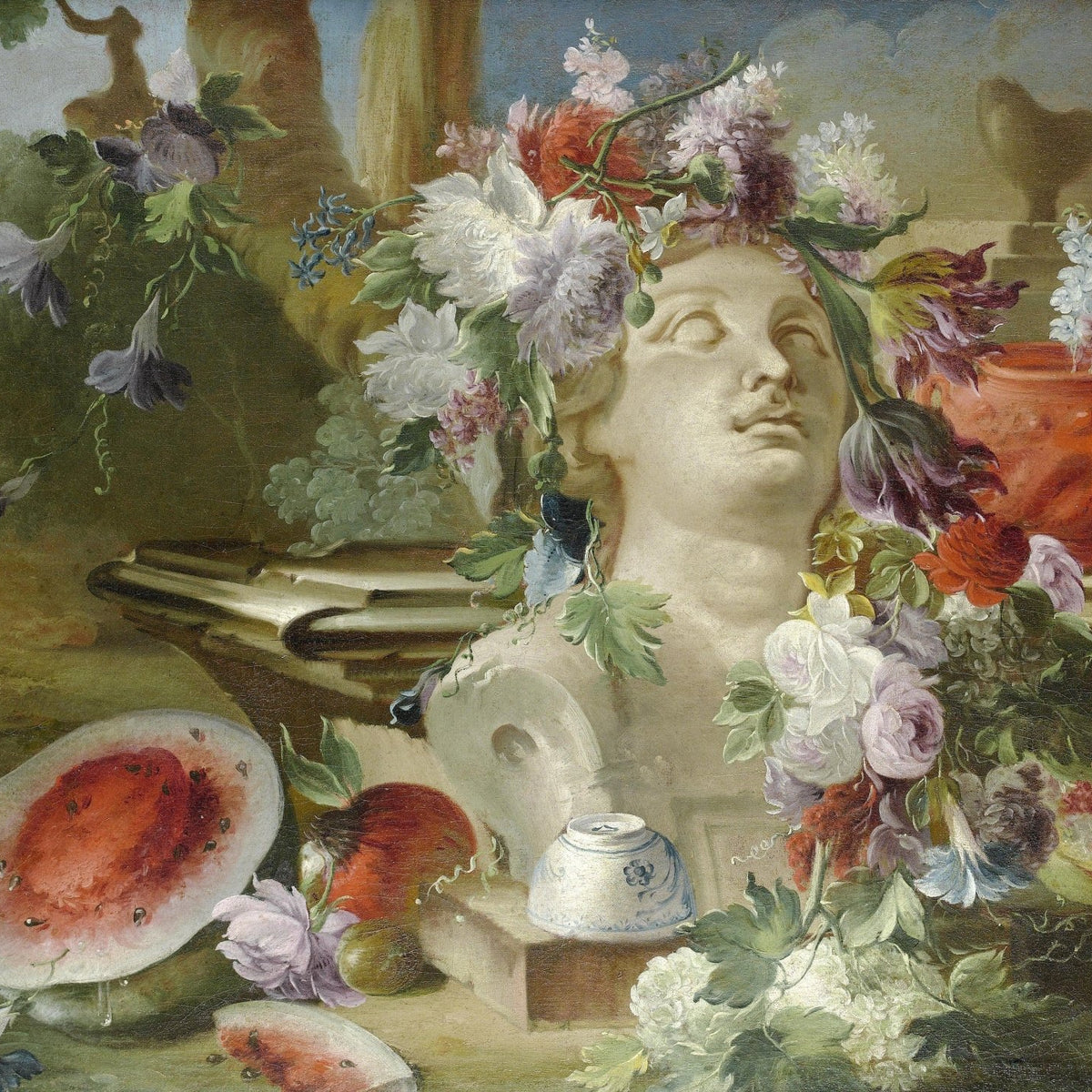 Hand - Painted Classical Bust with Flowers and Fruit – Floral Oil Painting - Oil Painting Haven