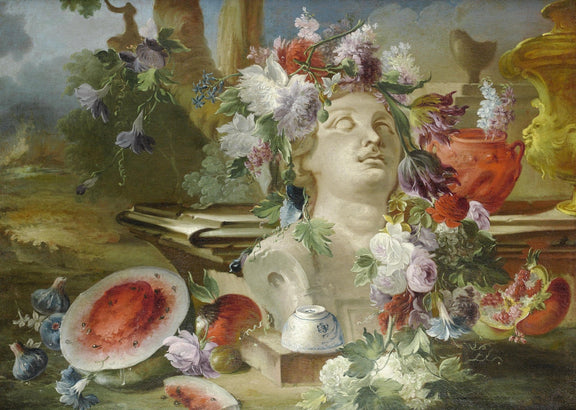 Hand - Painted Classical Bust with Flowers and Fruit – Floral Oil Painting - Oil Painting Haven