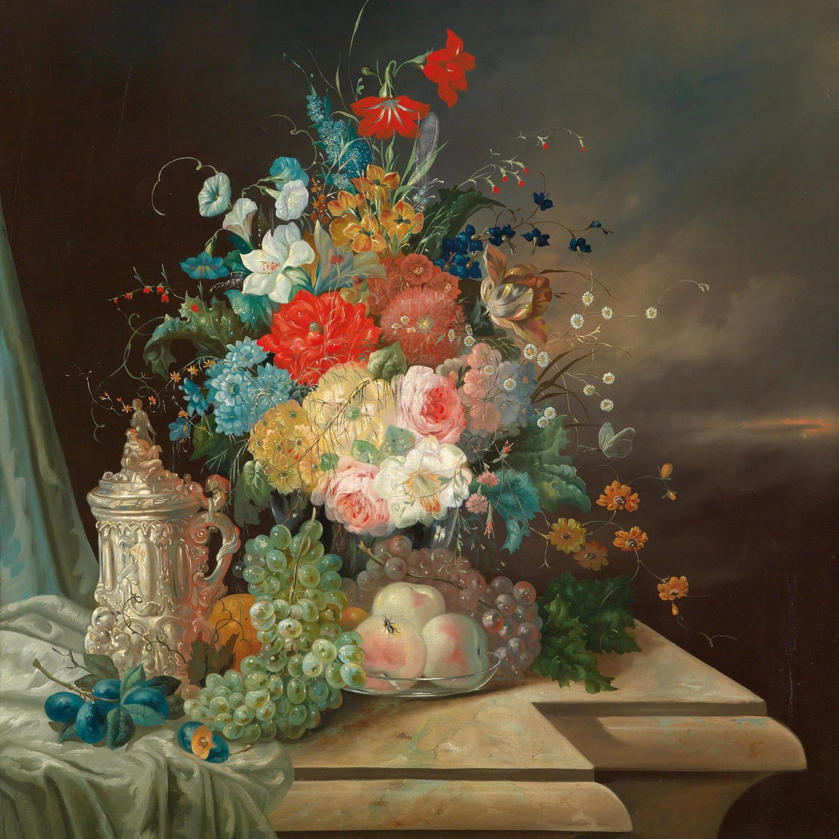 Hand - Painted Classical Floral Still Life with Fruits - Floral Oil Painting - Oil Painting Haven