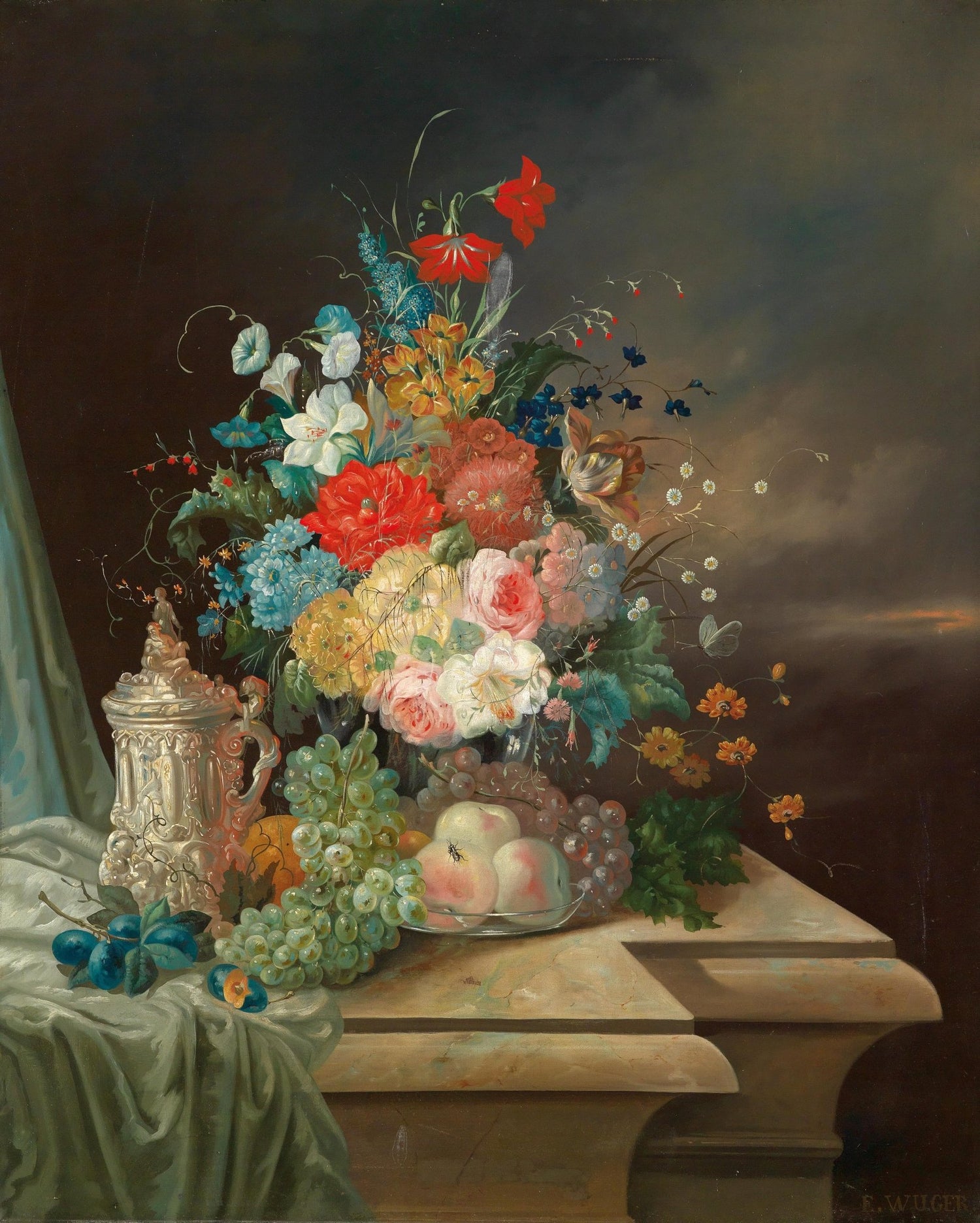 Hand - Painted Classical Floral Still Life with Fruits - Floral Oil Painting - Oil Painting Haven