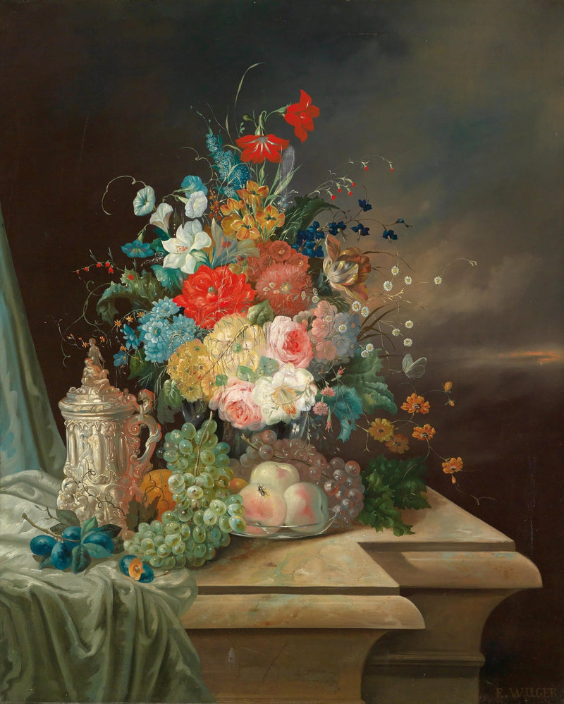 Hand - Painted Classical Floral Still Life with Fruits - Floral Oil Painting - Oil Painting Haven