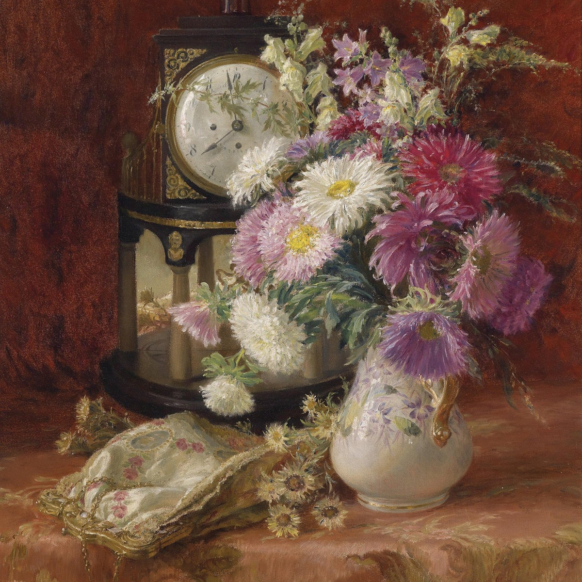 Hand - Painted Classical Flower Vase and Clock – Floral Oil Painting - Oil Painting Haven