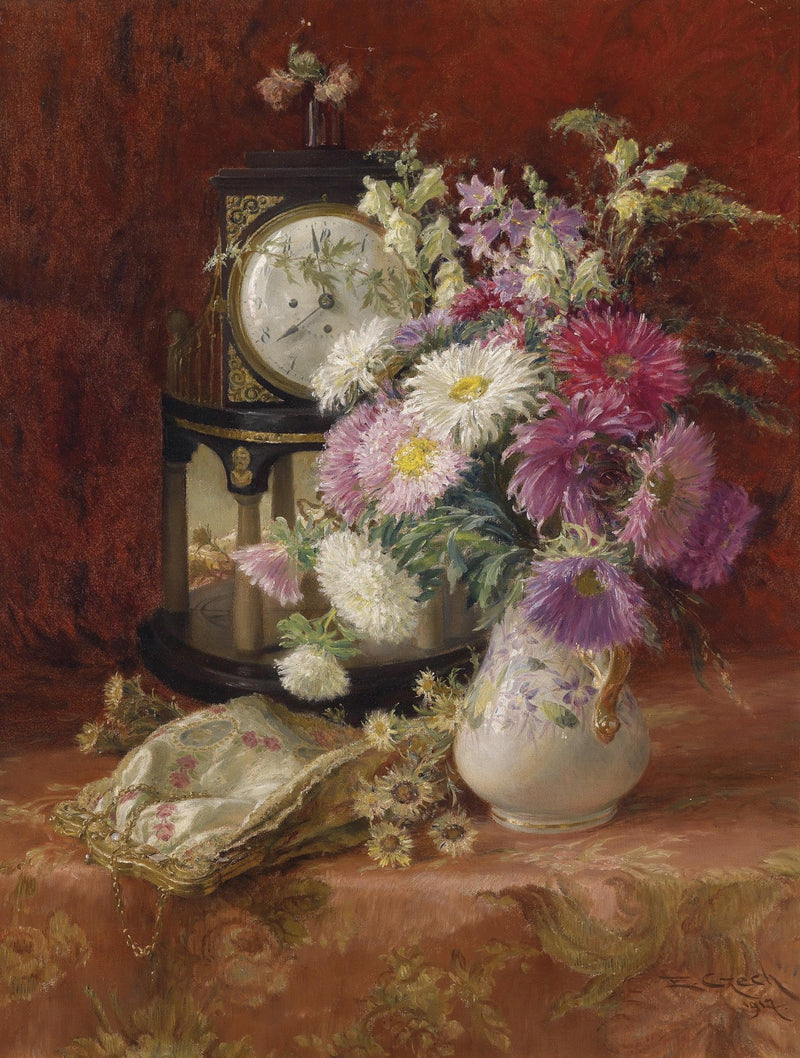 Hand - Painted Classical Flower Vase and Clock – Floral Oil Painting - Oil Painting Haven