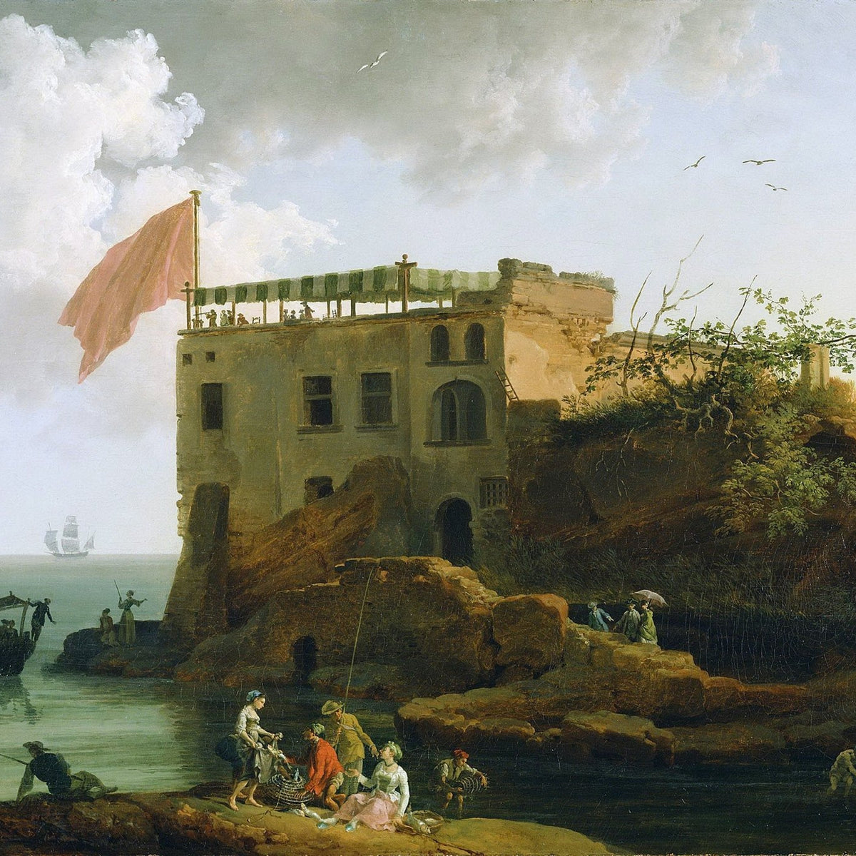 Hand-painted hand-painted coastal house by the sea landscape oil painting on canvas