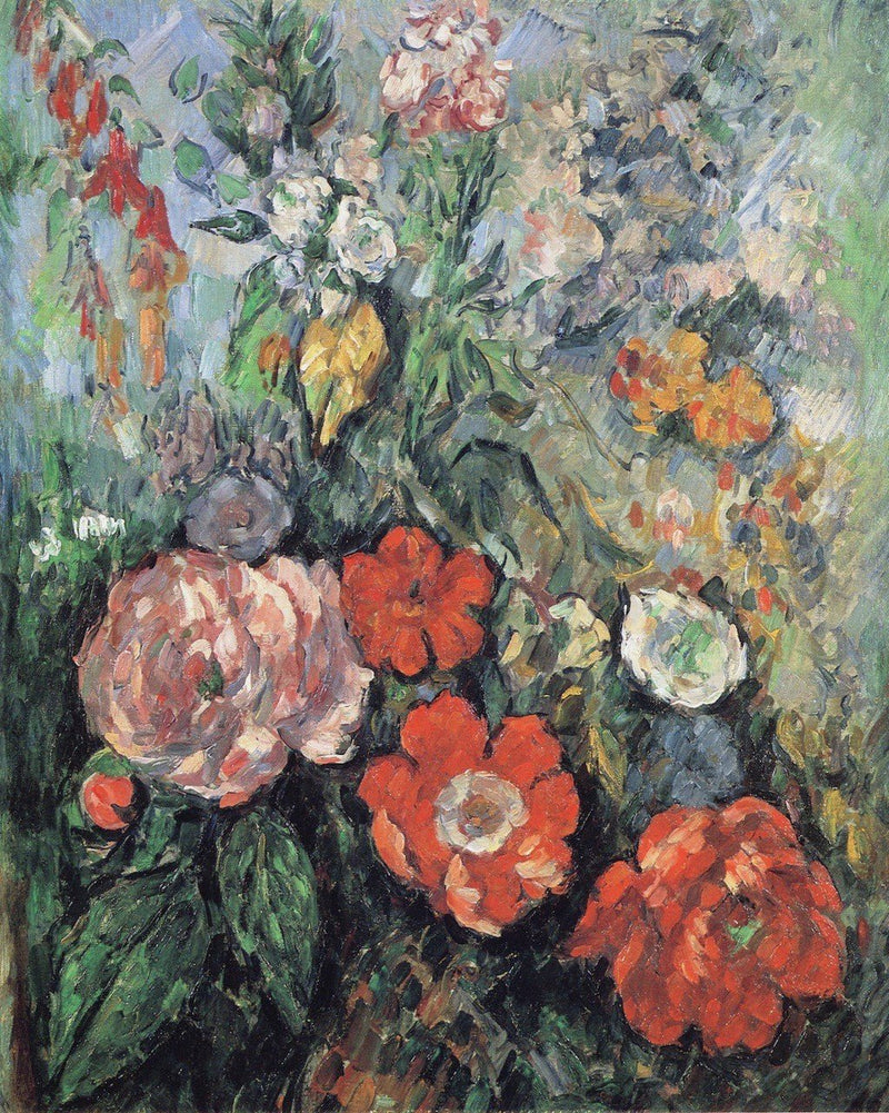 Hand-Painted Colorful Garden Flower Bouquet – Floral Oil Painting