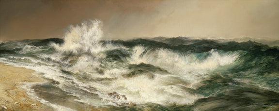 Hand-painted landscape oil painting of crashing ocean waves over textured brushwork on canvas with a moody sky background. - Add Frame, Canvas, Coastal, Hand Painted, Landscape, Made To Order, Oil Painting, Seascape