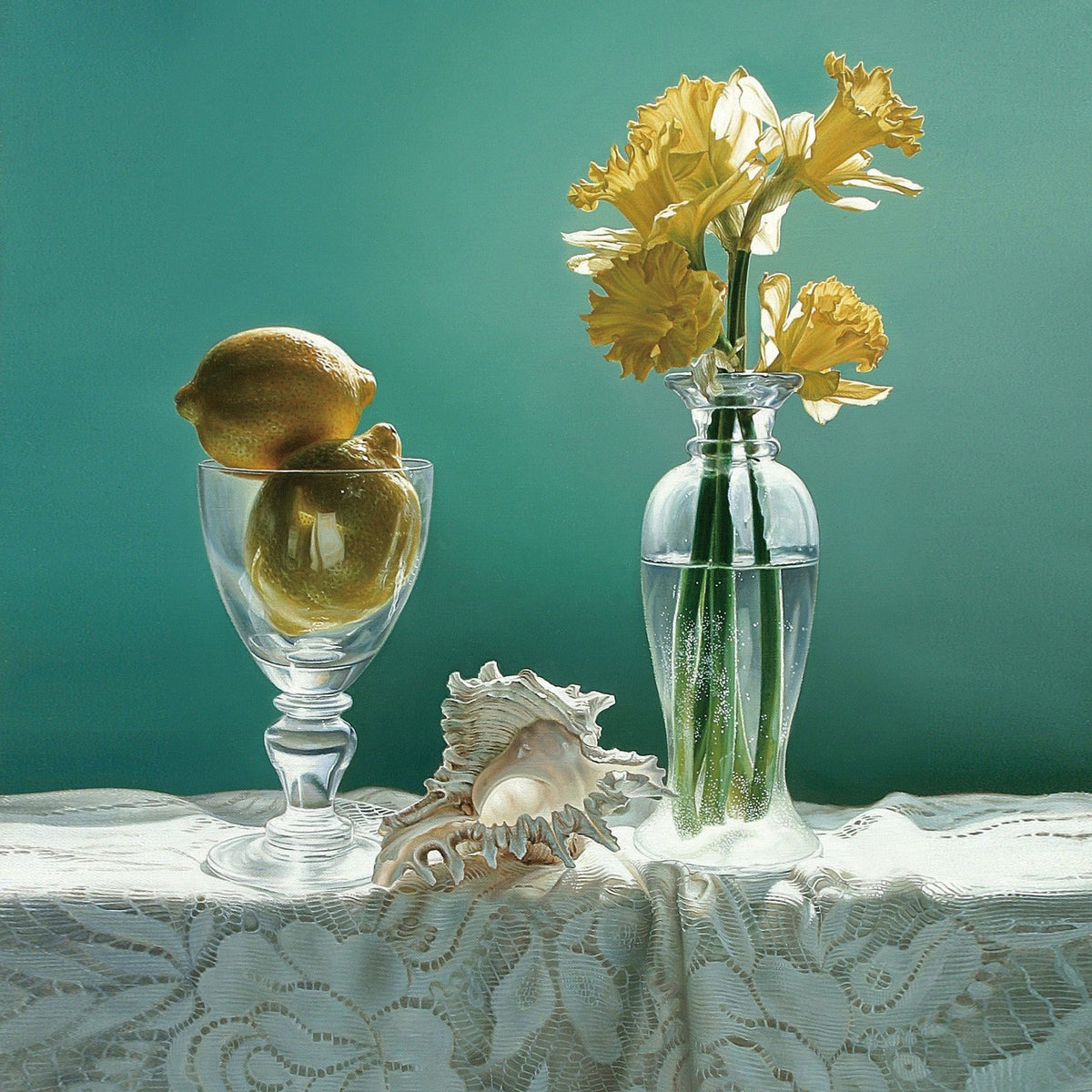 Hand - Painted Daffodils and Lemon Still Life – Floral Oil Painting - Oil Painting Haven