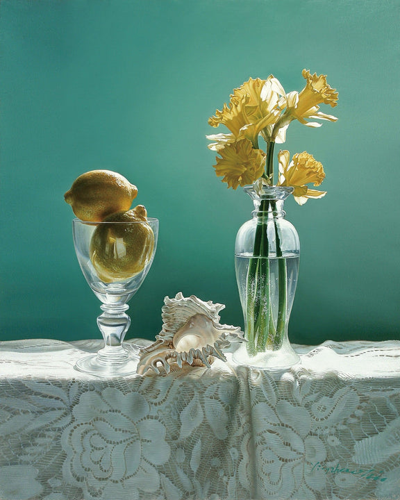 Hand - Painted Daffodils and Lemon Still Life – Floral Oil Painting - Oil Painting Haven