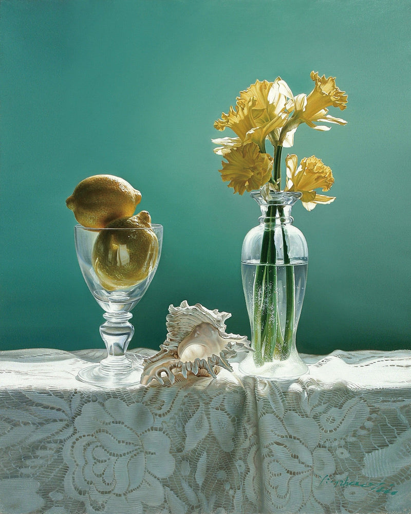 Hand - Painted Daffodils and Lemon Still Life – Floral Oil Painting - Oil Painting Haven