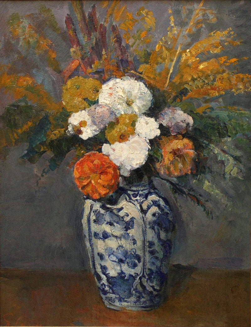 Hand - Painted Dahlias in Blue Delft Vase Still Life – Floral Oil Painting - Oil Painting Haven