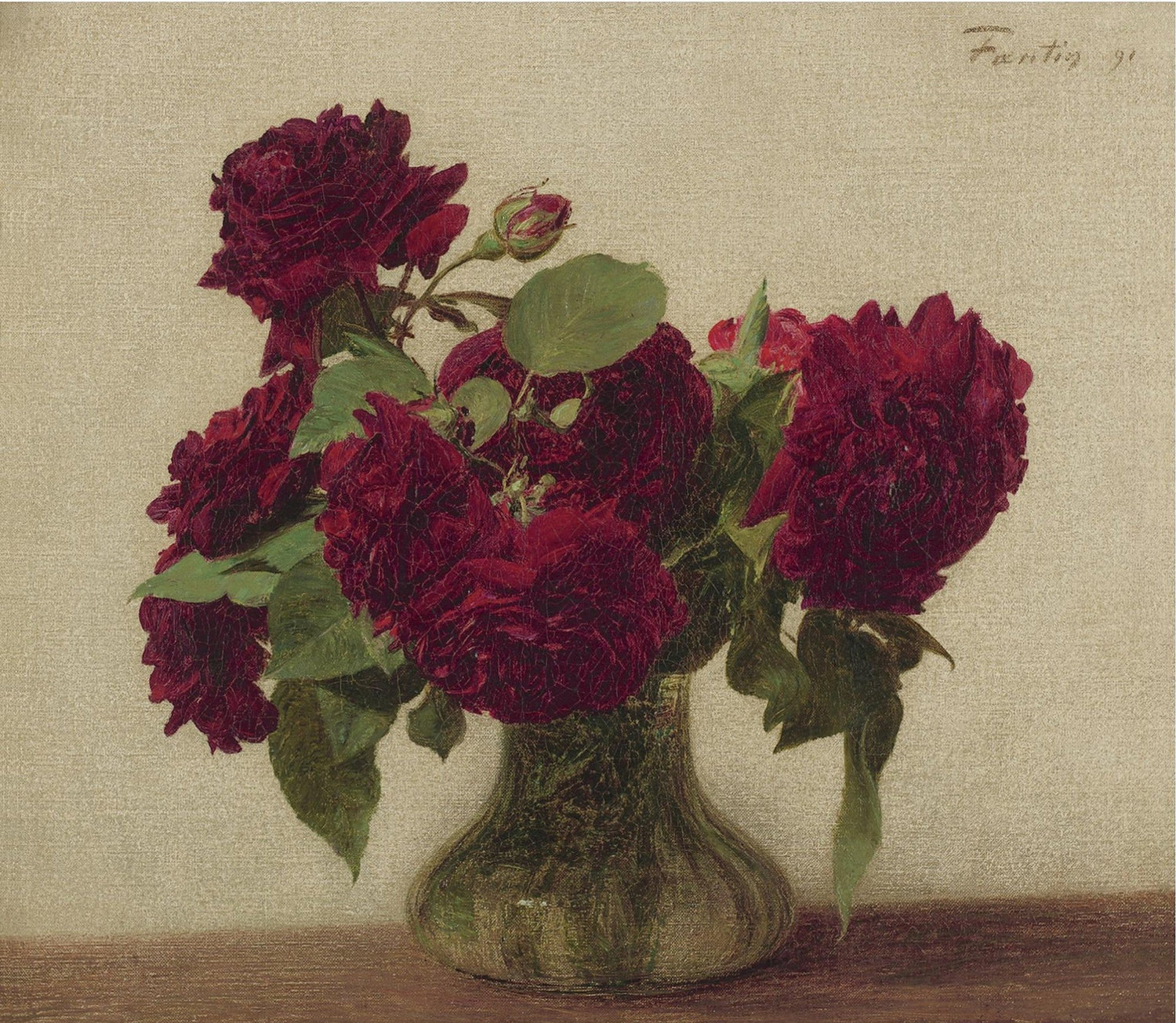 Hand - Painted Dark Red Roses in Glass Vase - Floral Oil Painting - Oil Painting Haven