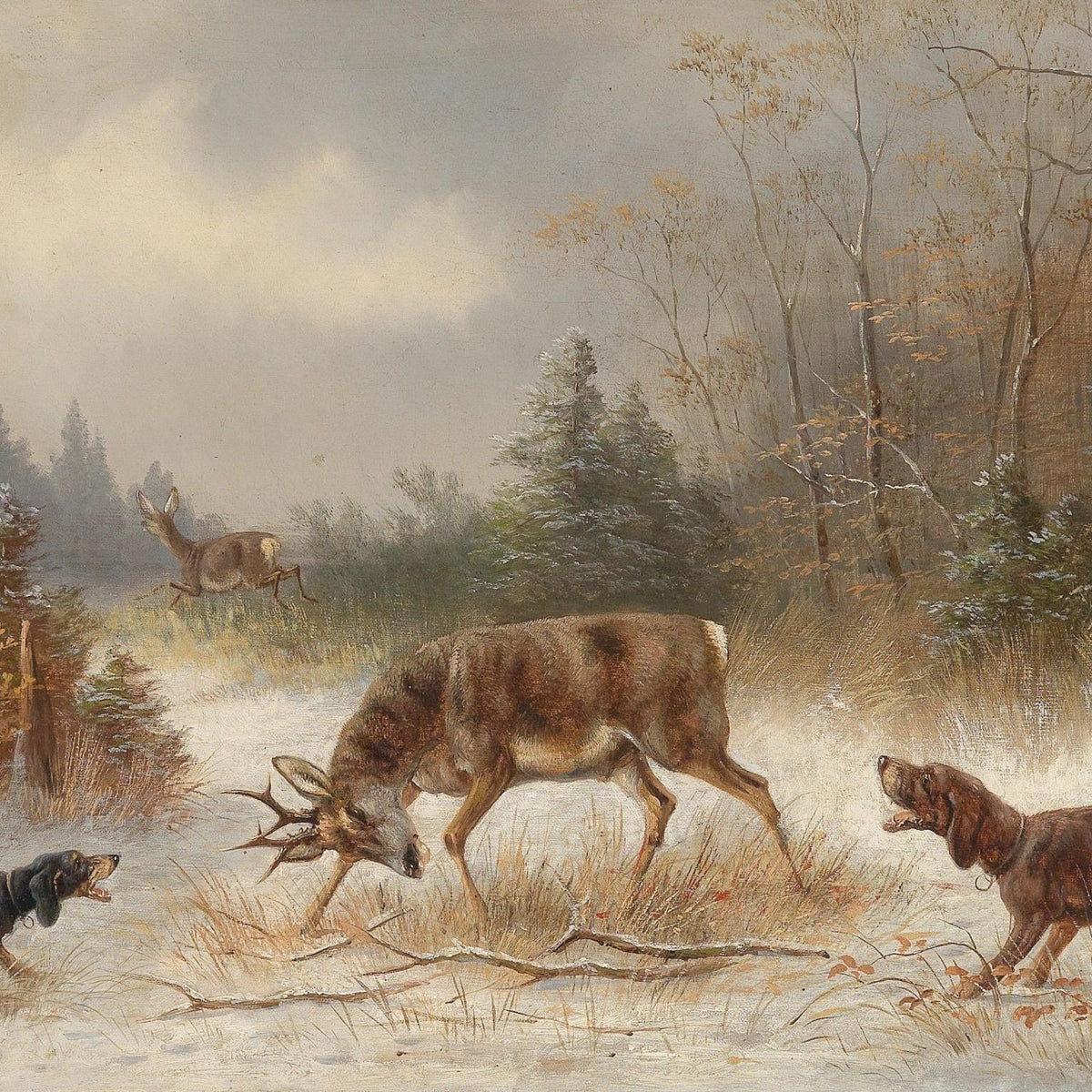 Hand - Painted Deer and Hunting Dogs - Animals Oil Painting - Oil Painting Haven